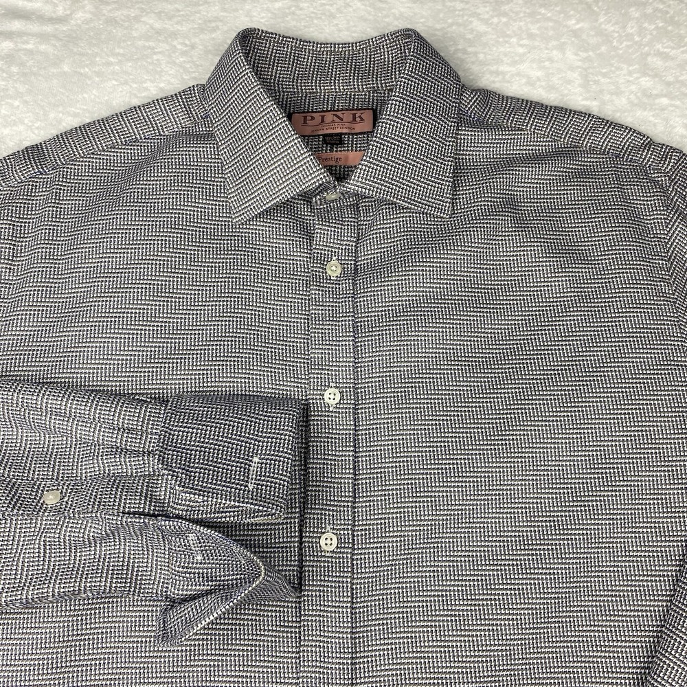 Thomas Pink Prestige Dress Shirt Men's 16.5-36.5 Gray Geometric French Cuffs